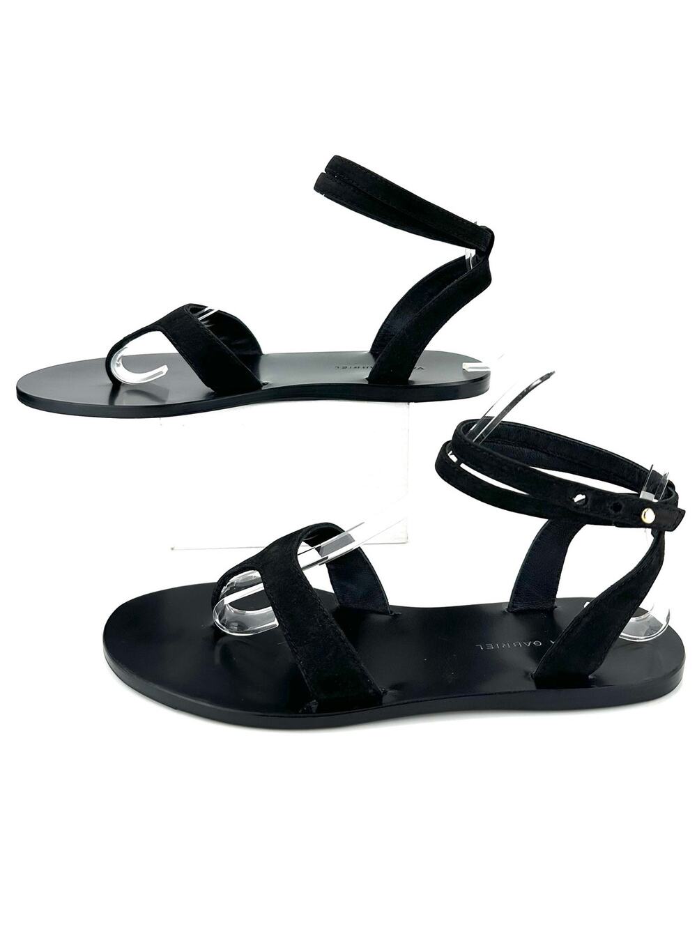 Valia Gabriel Bohemian Flat Sandal Size 8/38 Black Leather Thong-Toe Boho New
